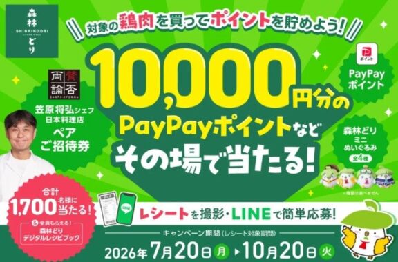 「賛否両論」全店共通 コースペア招待券 / PayPayポイント 10,000円分 他