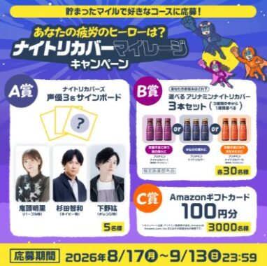 声優サインボードやアリナミンナイトリカバーセットなどが当たるキャンペーン