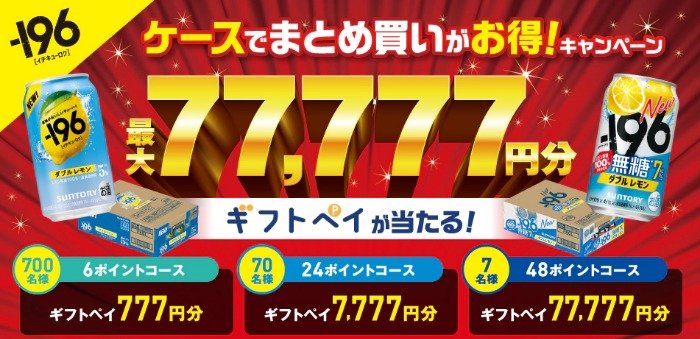 最大77,777円分のギフトペイが当たるサントリーのクローズドキャンペーン