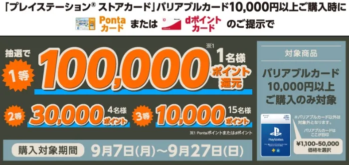 Pontaポイント or dポイント 最大100,000ポイント