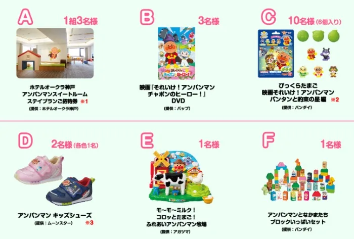 アンパンマンスイートルーム招待券やおもちゃも当たる豪華クイズキャンペーン