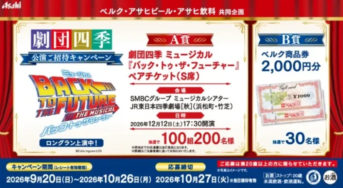 劇団四季 ミュージカル「バック・トゥ・ザ・フューチャー」チケット / ベルク商品券 2,000円分