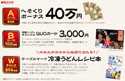 うどんどんどんキャンペーン｜抽選で合計4 000名様に当たる！｜2014年10月1日（水）スタート！｜【テーブルマーク